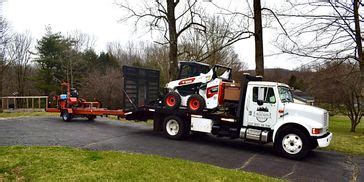 skid steer on flatbed truck|f800 flatbed skid steer ramp.